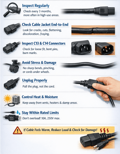 Figure 7. Maintenance Tips for C13 and C14 Power Cables