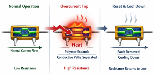 Figure 5. PPTC Resettable Fuses Working Principle