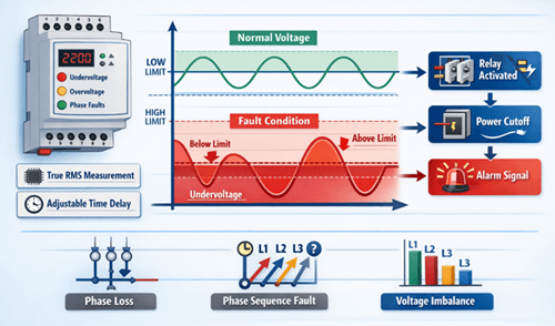 Figure 2. Voltage Monitoring Relay Functions and Working Principle
