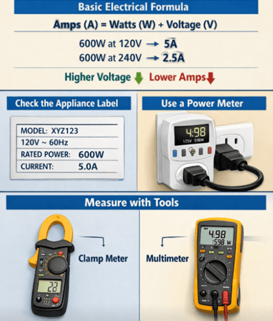 Figure 3. Refrigerator Amp Measurement Methods and Basic Formula