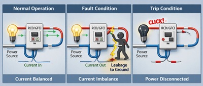 Figure 4. How RCD and GFCI Detect Leakage Current