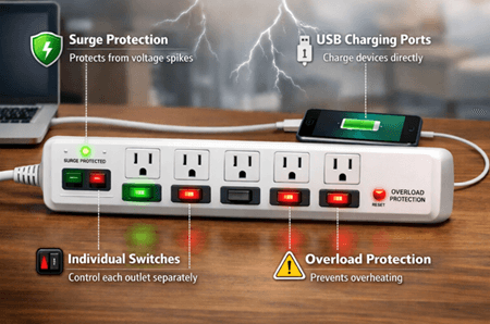 Figure 2. Features of Modern Extension Sockets