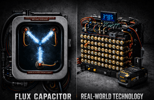 Figure 3. Flux Capacitor vs Real-World Technology