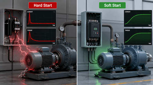 Harter Start vs. Weichstart: Startverhalten, elektrische Auswirkungen und Schutz