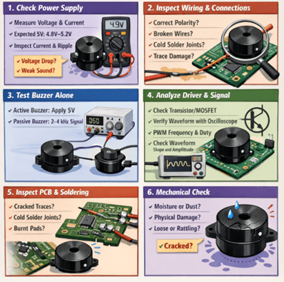 Figure 5. Step-by-Step Buzzer Circuit Troubleshooting