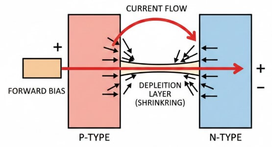 Figure 3. Forward Bias in Diode Biasing and Current Flow
