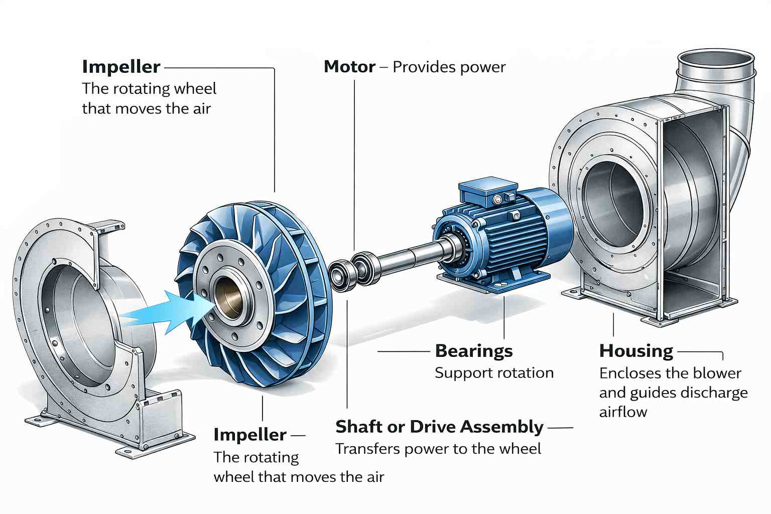 Figure 3. Centrifugal Blower Components and Materials
