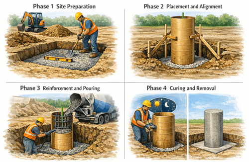 Figure 6. Sonotubes Installation Process