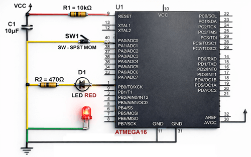 Figure 6. Simple LED Project Using ATmega16