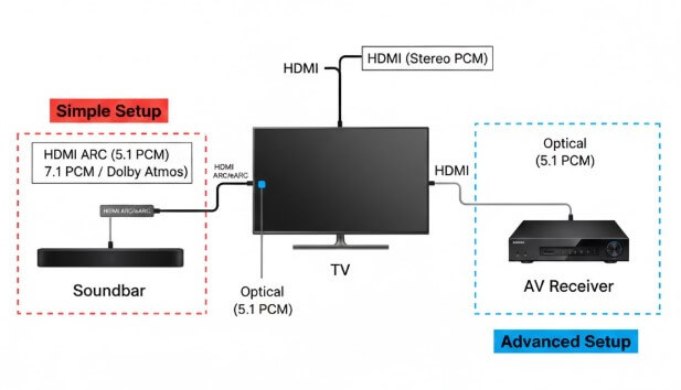 Figure 4. PCM Audio Over HDMI, ARC, eARC, Optical, and Coaxial