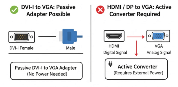 Figure 8. VGA to HDMI, DisplayPort, and DVI Connections