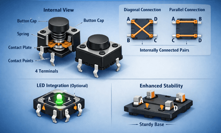Figure 5. 4-Pin Button Switch Internal Structure and Terminal Layout