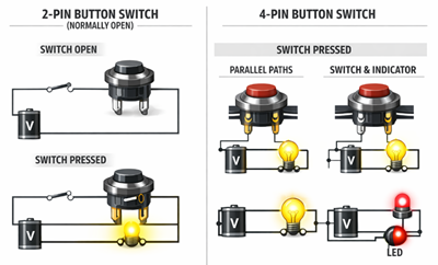 Figure 6. 2-Pin Button and 4-Pin Button Switch Working Behavior