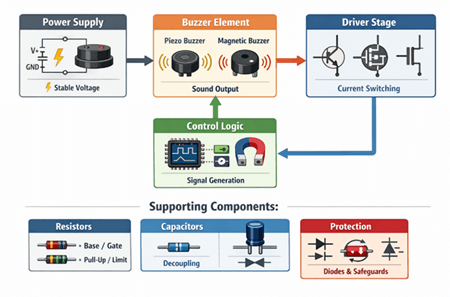 Figure 2. Components in a Buzzer Circuit