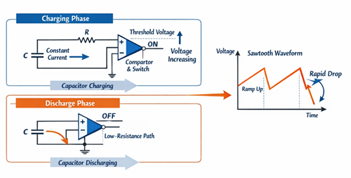 Figure 2. Working Principle of Sawtooth Wave Generators