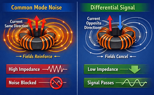 Figure 2. How a Common Mode Choke Works