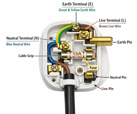 Figure 2. Terminals and Components of UK 3-Pin Plug