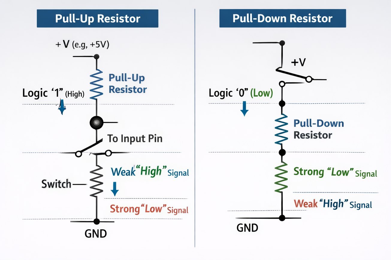 Ylösveto- ja alasvetovastukset: tarkoitus, erot ja käyttötarkoitukset