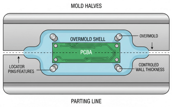 Figure 3. Tooling Setup for Reliable PCB Overmolding