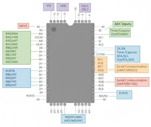 Figure 3. PIC Microcontrollers Ports and Pinout 