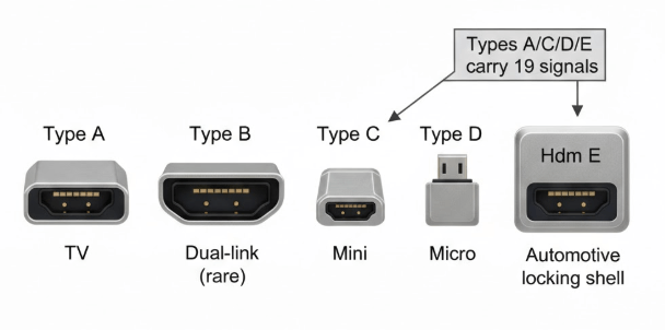 Figure 2. HDMI Connector Types and Pin Counts