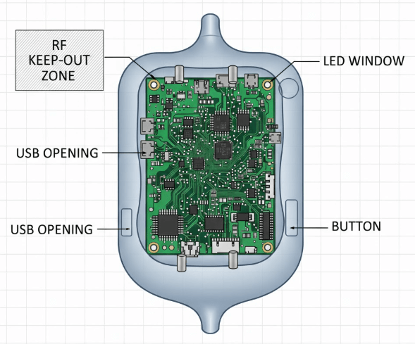 Figure 4. Exposed Features in PCB Overmolding