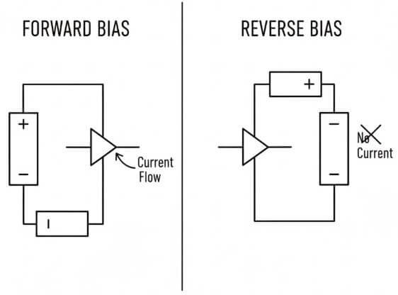 Figure 2. Forward and Reverse Bias in a PN Junction