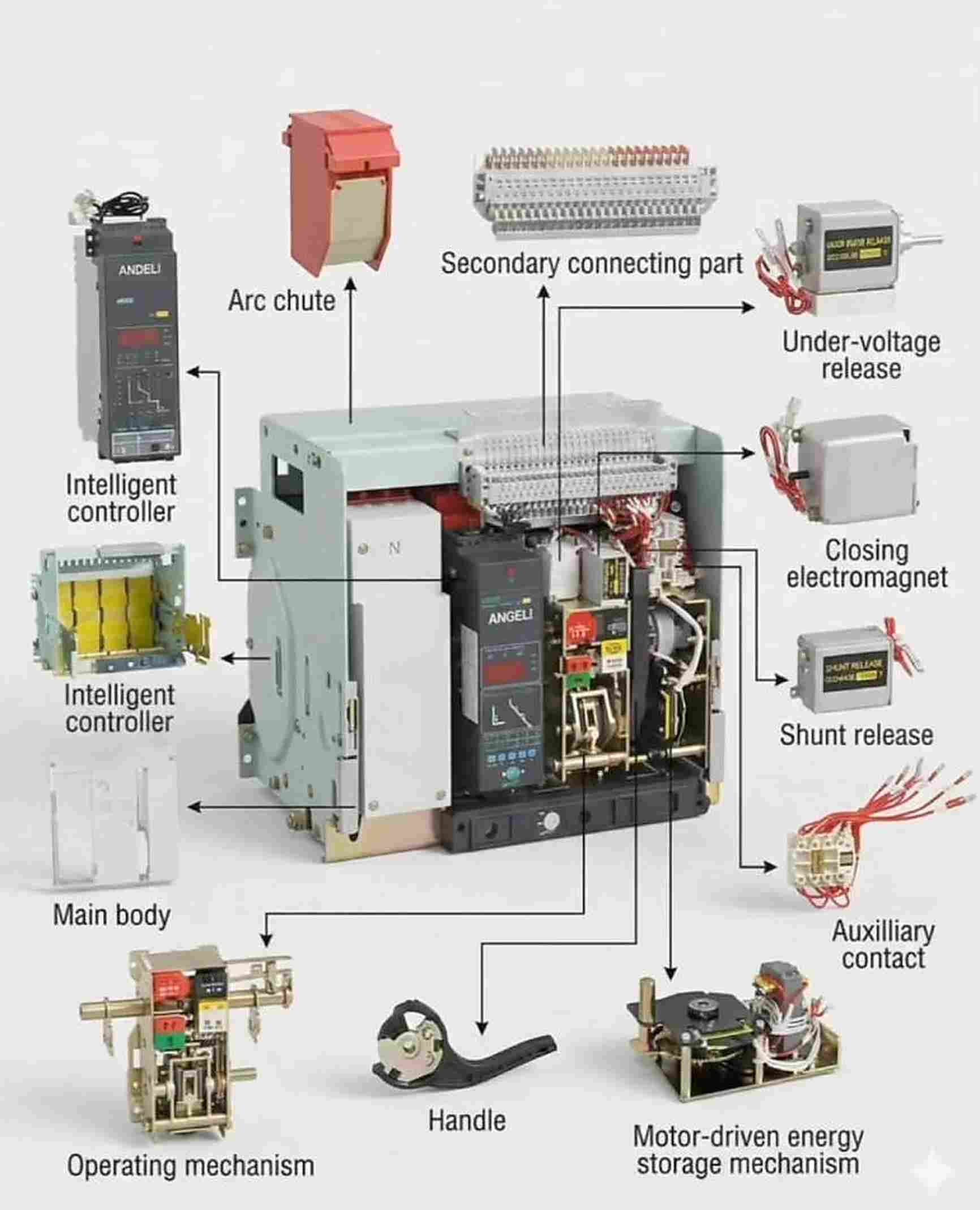 Figure 3. Air Circuit Breaker Parts and Protection Functions