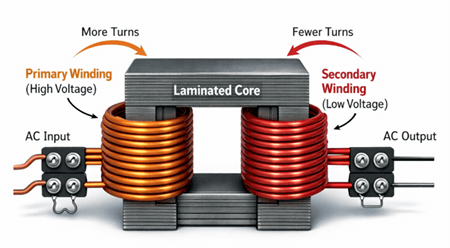 Figure 3. Components of a Step-Down Transformer