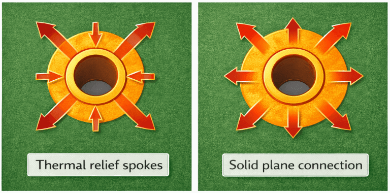 Figure 7. Thermal Relief and Heat Flow Around Through-Hole Pads