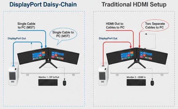 Figure 5. D-Sub vs HDMI vs DisplayPort in Multi-Monitor Setups