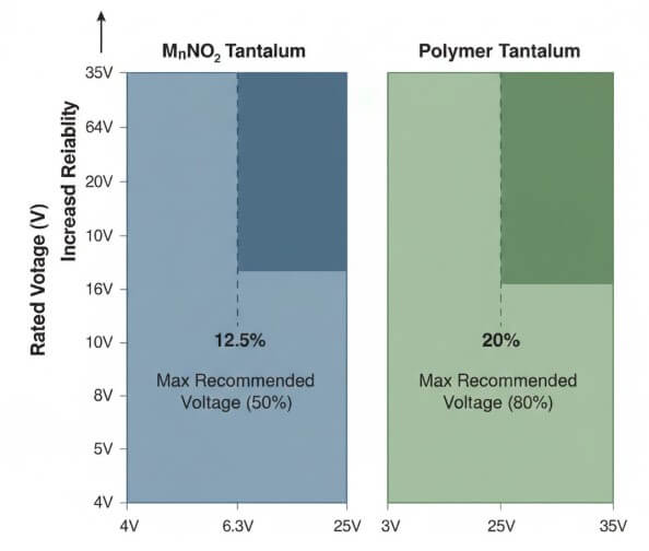 Figure 7. Voltage Derating for Safe Tantalum SMD Capacitor Operation