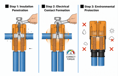Figure 3. Insulation Piercing Connector Working Principle