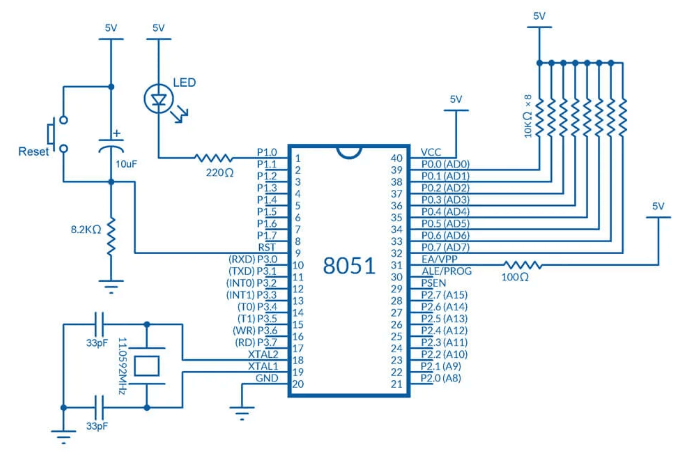 Figure 4. Interfacing LED with 8051 Microcontroller