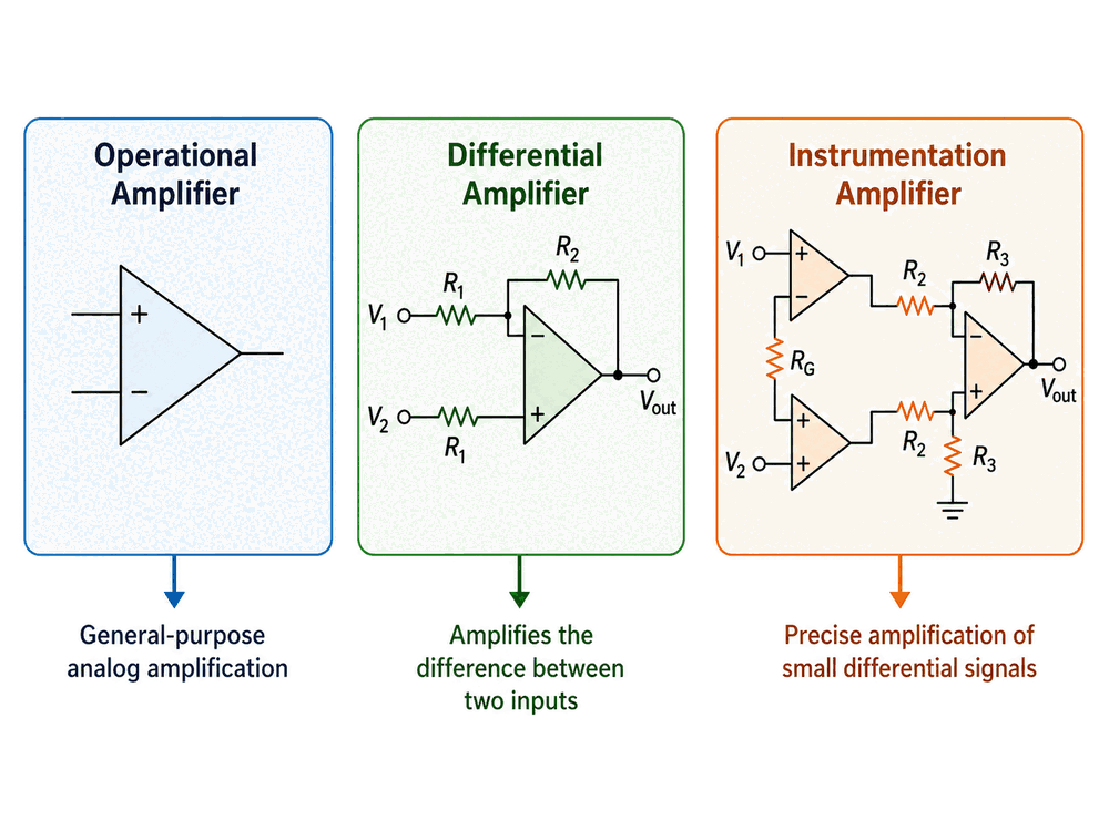 Förstärkartyper: Op-amp vs differentiell vs instrumenteringsförstärkare