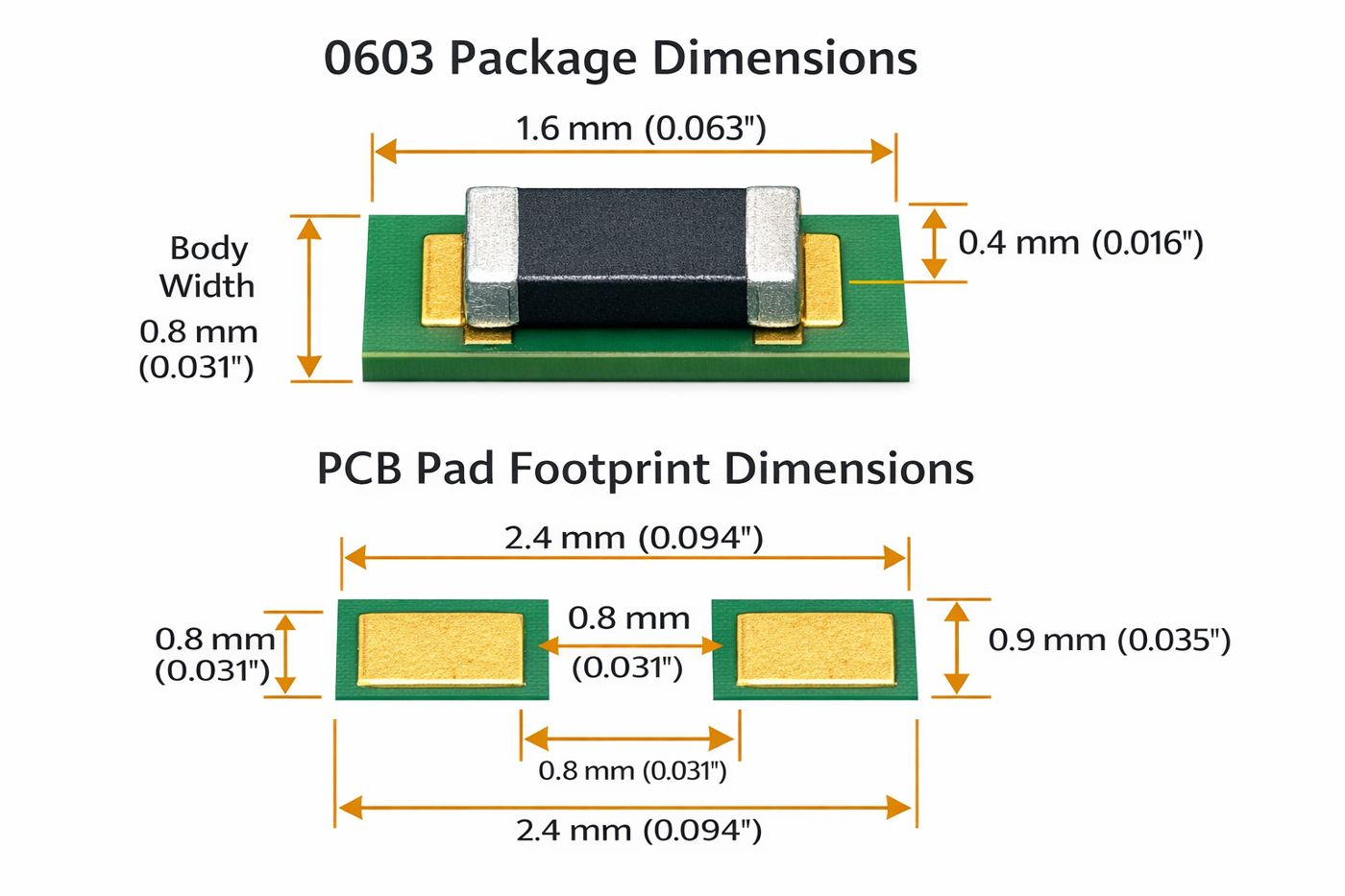 Figure 2. 0603 Size and Footprint Basics