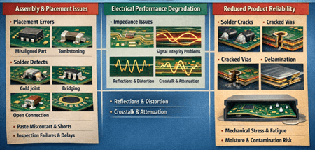 Figure 2. Serious Impact of PCB Warpage on Assembly and Reliability