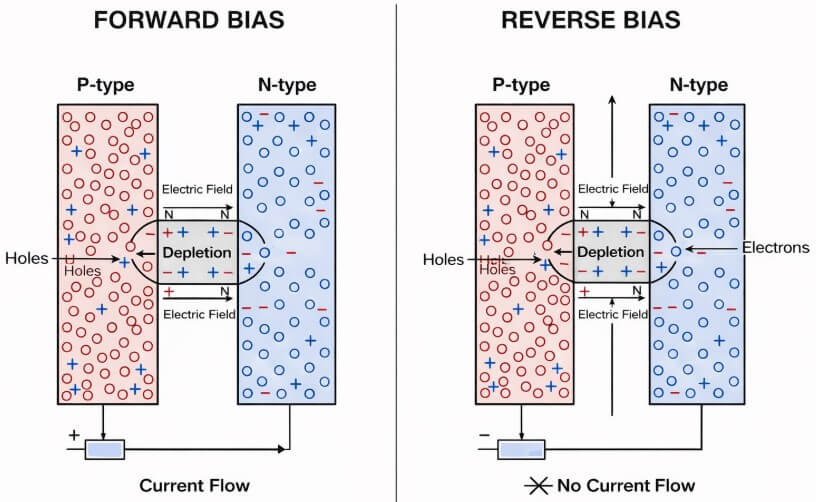 Figure 3. Depletion Region in Forward Bias vs Reverse Bias