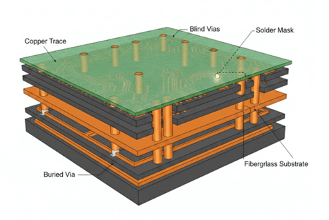 Figure 5. Blind and Buried Vias in a Laminated Multilayer PCB