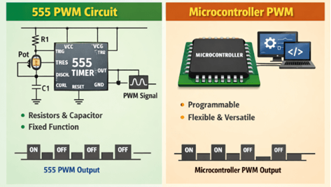 Figure 4. 555 PWM Circuit vs. Microcontroller PWM